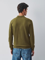 Olive Green Long Sleeve Knitted Polo Shirt - Image 3 of 5