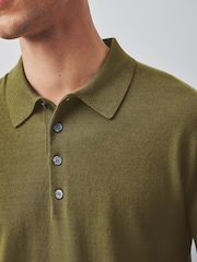 Olive Green Long Sleeve Knitted Polo Shirt - Image 5 of 5