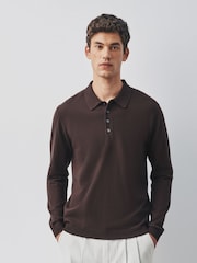Brown Long Sleeve Knitted Polo Shirt - Image 1 of 8