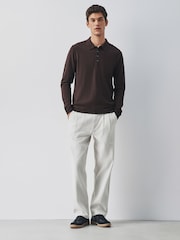 Brown Long Sleeve Knitted Polo Shirt - Image 2 of 8