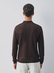 Brown Long Sleeve Knitted Polo Shirt - Image 3 of 8