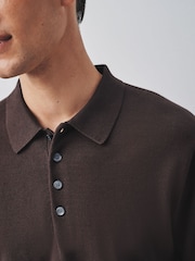Brown Long Sleeve Knitted Polo Shirt - Image 4 of 8