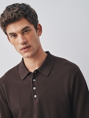 Brown Long Sleeve Knitted Polo Shirt - Image 5 of 8