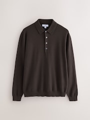 Brown Long Sleeve Knitted Polo Shirt - Image 6 of 8