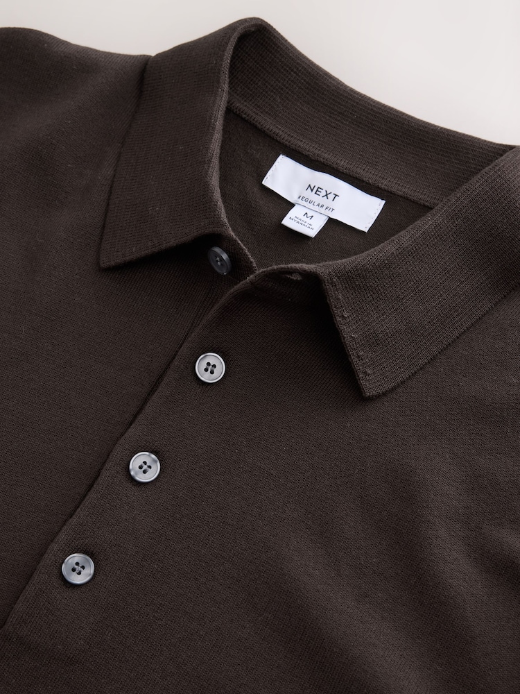 Brown Long Sleeve Knitted Polo Shirt - Image 8 of 8