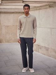 Oatmeal N. Premium Ultrasoft Smart knitted Polo Shirt with Wool - Image 2 of 4