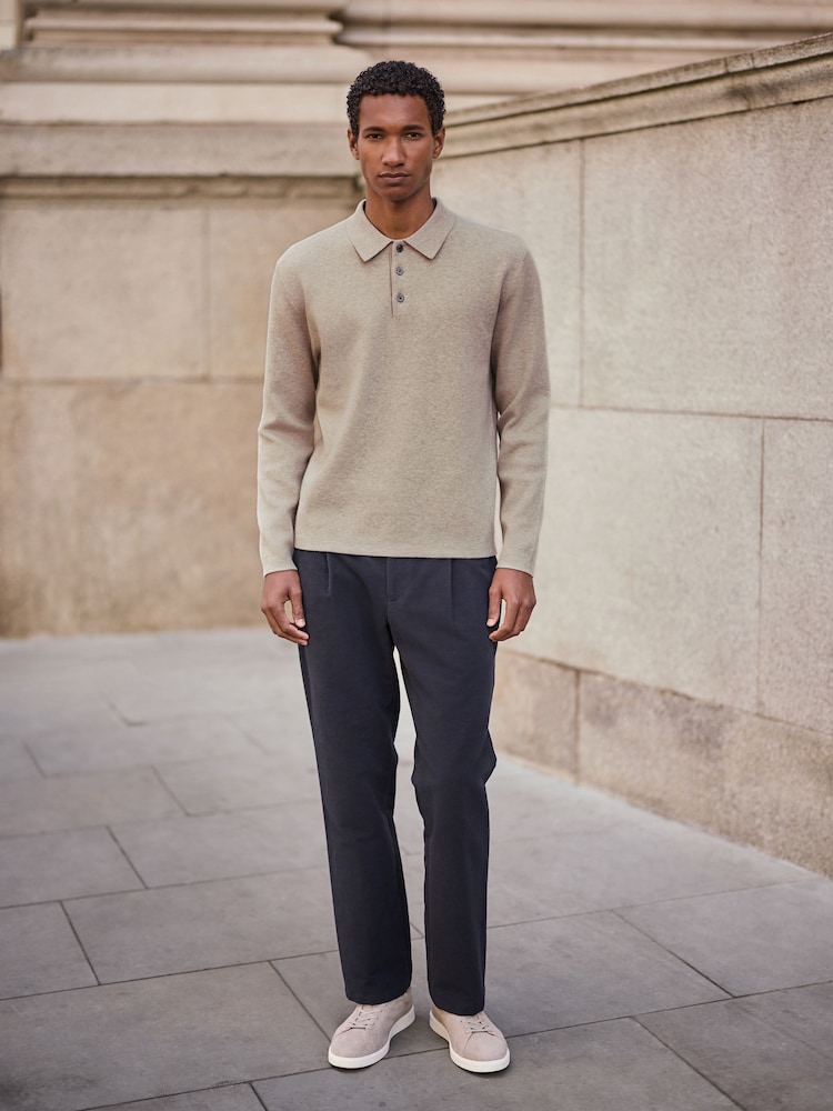 Oatmeal N. Premium Ultrasoft Smart knitted Polo Shirt with Wool - Image 2 of 4 Oatmeal N. Premium Ultrasoft Smart knitted Polo Shirt with Wool - Image 2 of 4