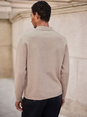 Oatmeal N. Premium Ultrasoft Smart knitted Polo Shirt with Wool - Image 3 of 4