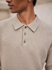 Oatmeal N. Premium Ultrasoft Smart knitted Polo Shirt with Wool - Image 4 of 4