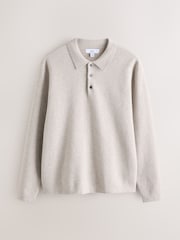 Oatmeal N. Premium Ultrasoft Smart knitted Polo Shirt with Wool - Image 6 of 7