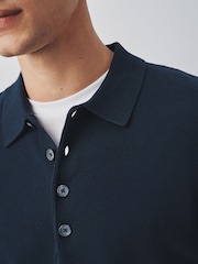 Navy Blue Long Sleeve Knitted Polo Shirt - Image 5 of 5
