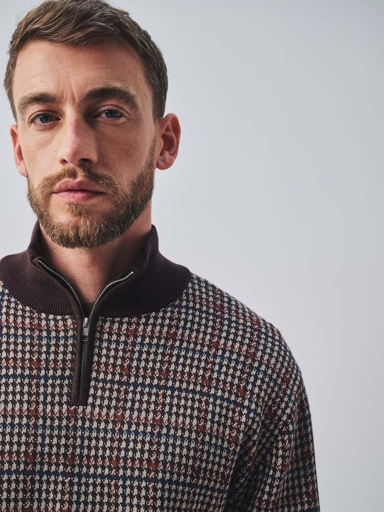 Braun - Check Quarter Zip Jumper - Bild 1 von 8