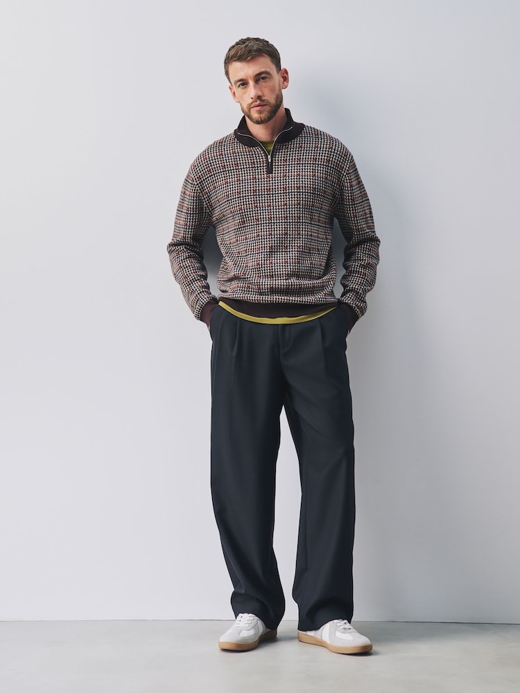 Braun - Check Quarter Zip Jumper - Bild 2 von 8