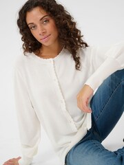 CULTURE White Annemarie Scallop Long Sleeve Cardigan - Image 4 of 6