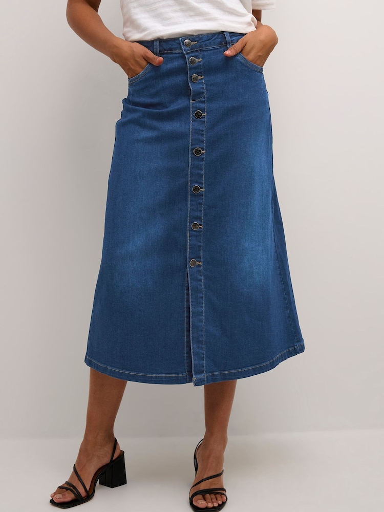 CULTURE Blue Ami Button Denim Skirt - Image 1 of 6 CULTURE Blue Ami Button Denim Skirt - Image 1 of 6