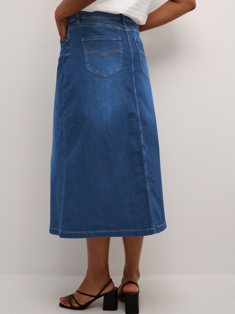 CULTURE Blue Ami Button Denim Skirt - Image 2 of 6 CULTURE Blue Ami Button Denim Skirt - Image 2 of 6