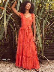 Ro&Zo Orange Lurex Tiered Maxi Dress - Image 1 of 6