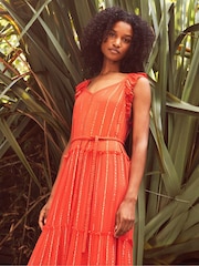 Ro&Zo Orange Lurex Tiered Maxi Dress - Image 2 of 6