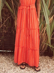 Ro&Zo Orange Lurex Tiered Maxi Dress - Image 4 of 6