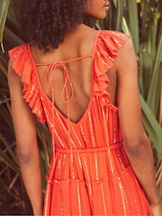 Ro&Zo Orange Lurex Tiered Maxi Dress - Image 5 of 6