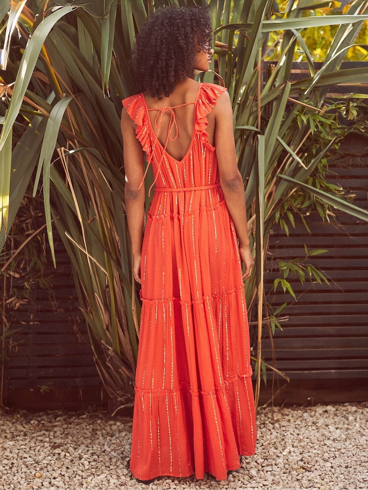 Ro&Zo Orange Lurex Tiered Maxi Dress - Image 6 of 6 Ro&Zo Orange Lurex Tiered Maxi Dress - Image 6 of 6
