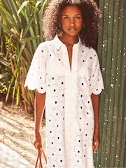 Ro&Zo White Broderie Scallop Sleeve Shirt Dress - Image 2 of 4
