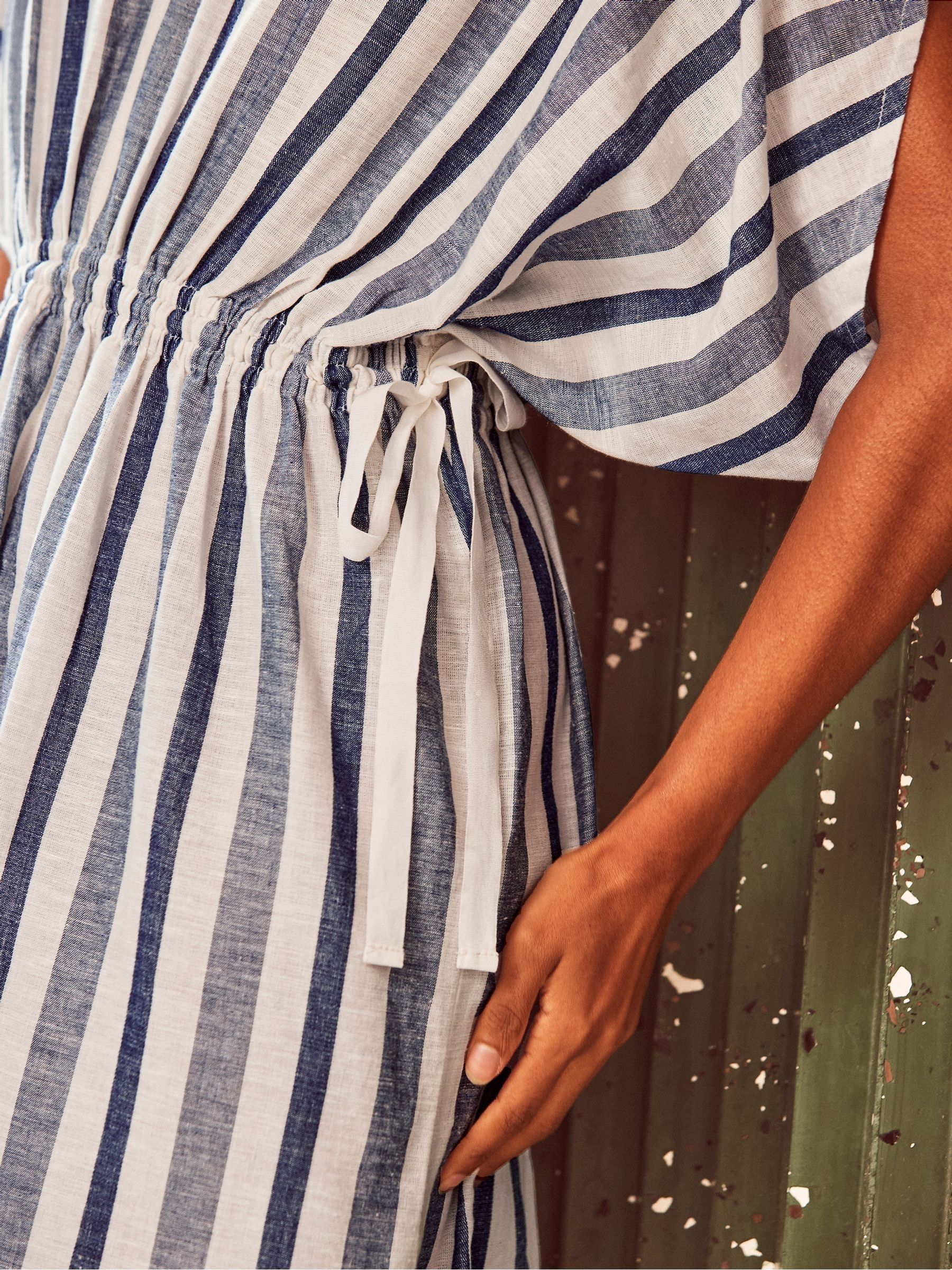 Buy Ro&Zo Blue Petite Stripe Linen Blend Tie Waist Dress from Next USA