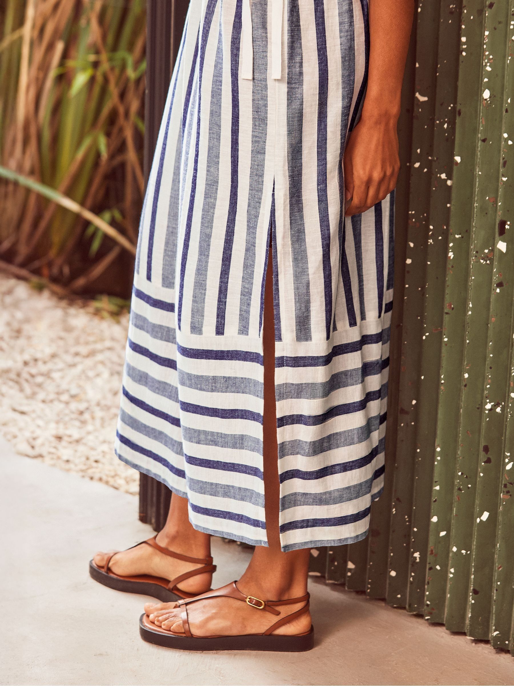Buy Ro&Zo Blue Petite Stripe Linen Blend Tie Waist Dress from Next USA