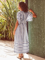 Ro&Zo Blue Petite Stripe Linen Blend Tie Waist Dress - Image 6 of 6