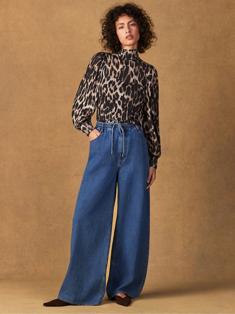 Ro&Zo Blue Petite Denim Drawstring Wide Leg Jeans - Image 1 of 5 Ro&Zo Blue Petite Denim Drawstring Wide Leg Jeans - Image 1 of 5