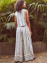 Ro&Zo Blue Petite Stripe Linen Blend Trousers - Image 5 of 5