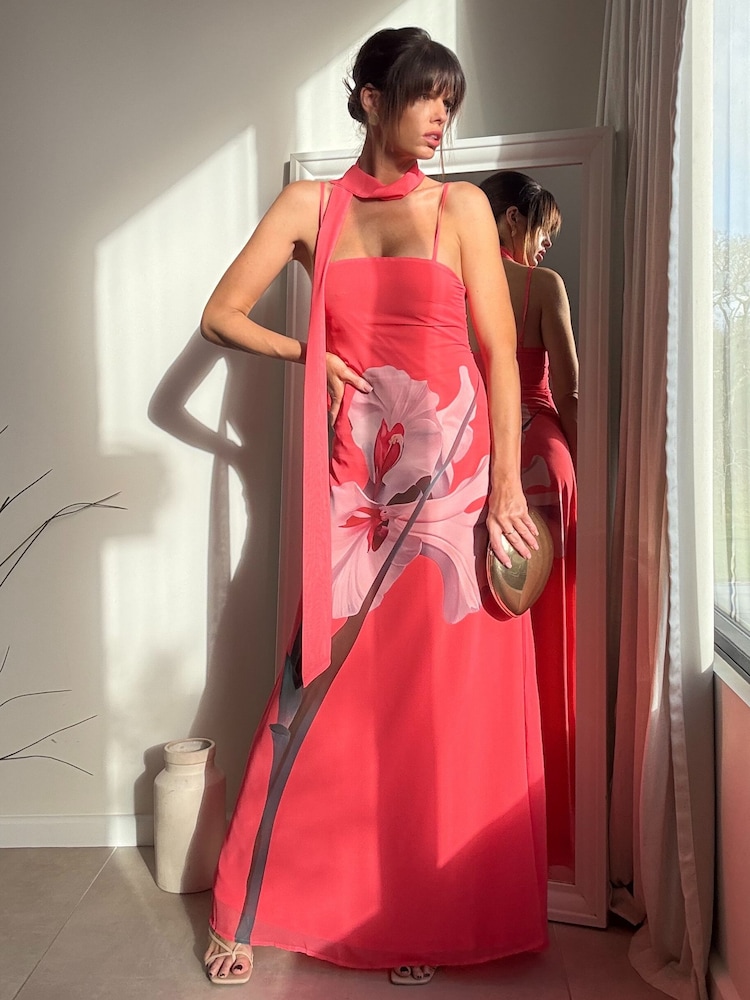 Style Cheat Pink Placement Scarf Print Dress - Image 1 of 4 Style Cheat Pink Placement Scarf Print Dress - Image 1 of 4