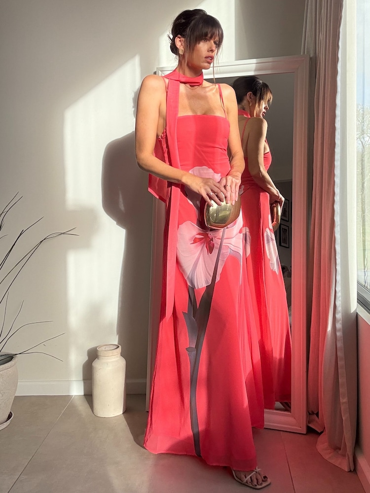 Style Cheat Pink Placement Scarf Print Dress - Image 2 of 4 Style Cheat Pink Placement Scarf Print Dress - Image 2 of 4