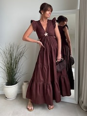 Style Cheat Brown Indie Tiered Dress - Image 1 of 4