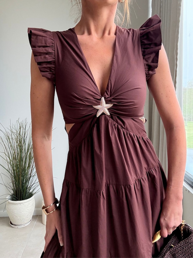 Style Cheat Brown Indie Tiered Dress - Image 4 of 4