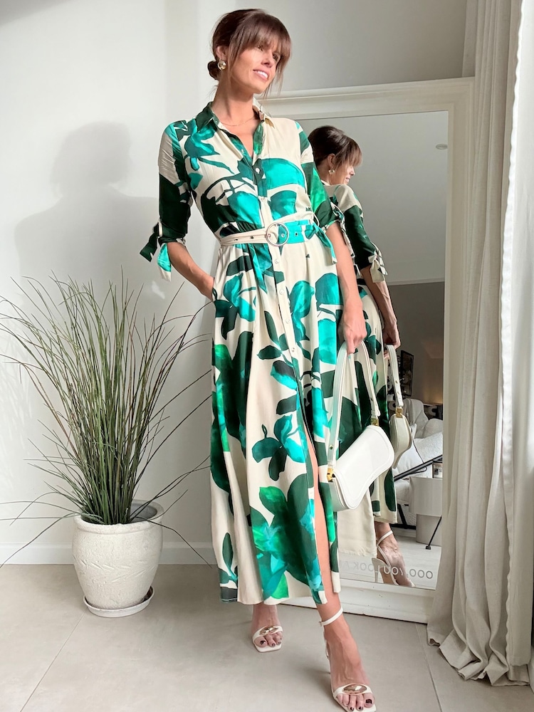 Style Cheat Green Daphne Belted Shirt Dress - Image 1 of 4 Style Cheat Green Daphne Belted Shirt Dress - Image 1 of 4
