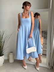 Style Cheat Blue Square Neck Fit And Flare Dress - Image 1 of 4