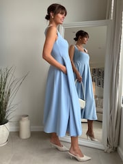 Style Cheat Blue Square Neck Fit And Flare Dress - Image 2 of 4