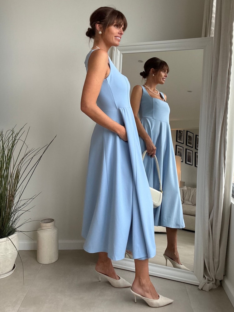 Style Cheat Blue Square Neck Fit And Flare Dress - Image 2 of 4