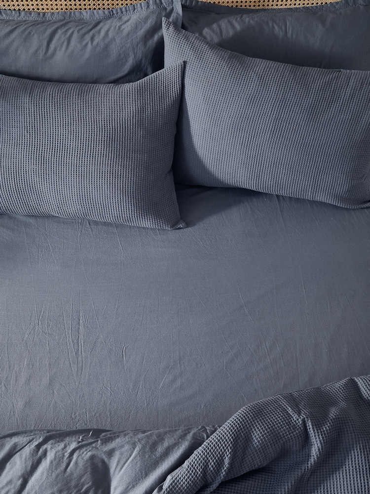 Yard Denim Blue Hebden Washed Cotton Fitted Sheet - Image 1 of 1