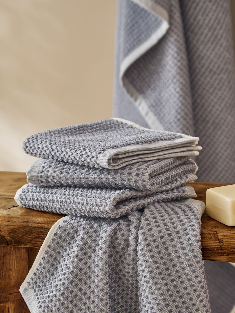 Yard Denim Blue Hebden Waffle Cotton Towel - Image 1 of 5 Yard Denim Blue Hebden Waffle Cotton Towel - Image 1 of 5