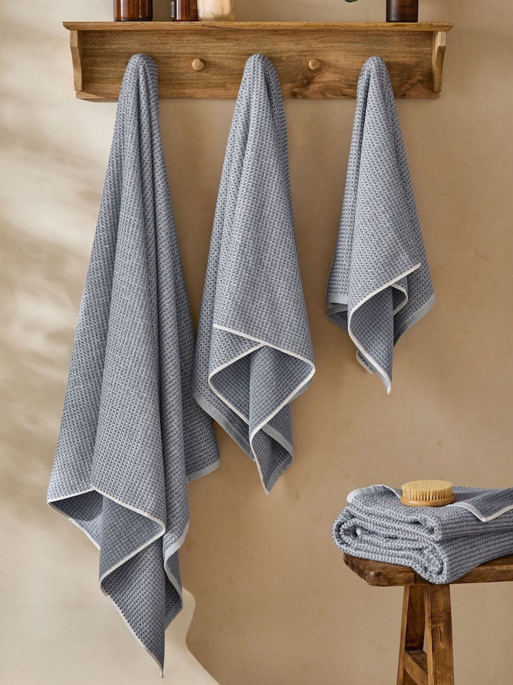 Yard Denim Blue Hebden Waffle Cotton Towel - Image 2 of 5 Yard Denim Blue Hebden Waffle Cotton Towel - Image 2 of 5