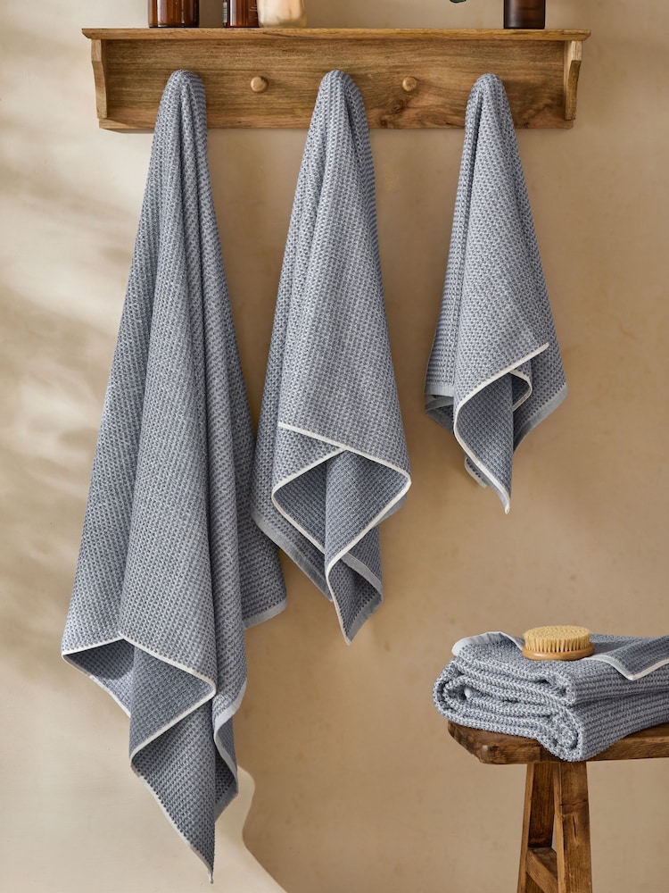 Yard Denim Blue Hebden Waffle Cotton Towel - Image 3 of 3 Yard Denim Blue Hebden Waffle Cotton Towel - Image 3 of 3