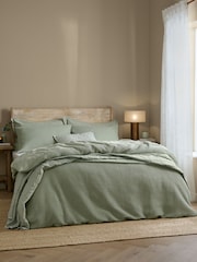 Yard Bay Green Hebden Waffle Cotton Duvet Cover and Pillowcase Set - Image 1 of 3