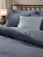 Yard Denim Blue Hebden Cotton Seersucker Duvet Cover and Pillowcase Set - Image 2 of 3