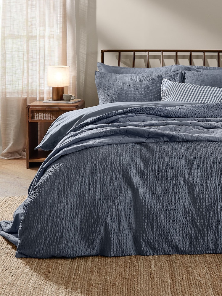 Yard Denim Blue Hebden Cotton Seersucker Duvet Cover and Pillowcase Set - Image 3 of 3 Yard Denim Blue Hebden Cotton Seersucker Duvet Cover and Pillowcase Set - Image 3 of 3