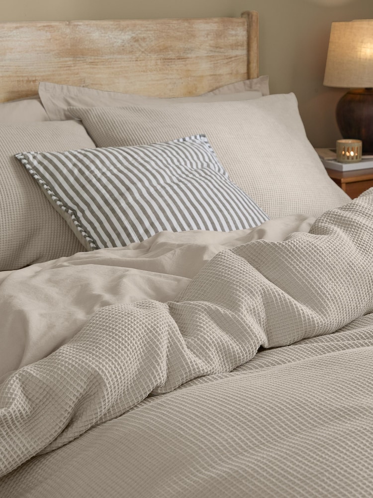 Yard Stone Hebden Waffle Cotton Duvet Cover and Pillowcase Set - Image 2 of 3