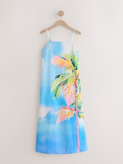 Blue/Pink Palm Print Square Neck Cami Midi Dress - Image 6 of 8