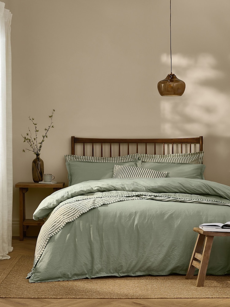 Yard Bay Green Hebden Washed Cotton Duvet Cover and Pillowcase Set - Image 1 of 4 Yard Bay Green Hebden Washed Cotton Duvet Cover and Pillowcase Set - Image 1 of 4