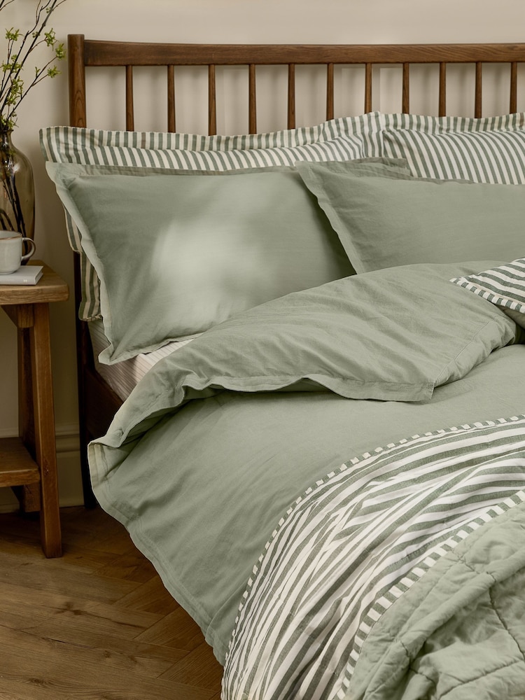 Yard Bay Green Hebden Washed Cotton Duvet Cover and Pillowcase Set - Image 2 of 4 Yard Bay Green Hebden Washed Cotton Duvet Cover and Pillowcase Set - Image 2 of 4